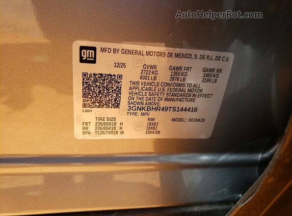 3GNKBHR49TS144416 2026 CHEVROLET BLAZER Silver Вид наклейки з VIN-кодом
