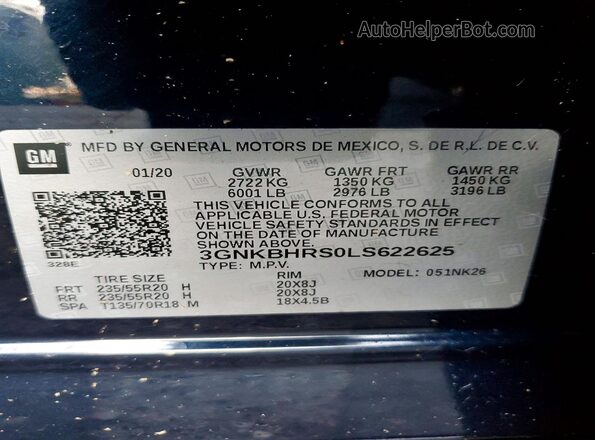 3GNKBHRS0LS622625 2020 CHEVROLET BLAZER Blue VIN sticker view