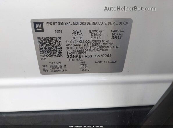 3GNKBHRS1LS570261 2020 CHEVROLET BLAZER White Engine compartment view