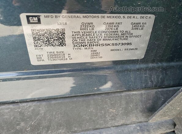 3GNKBHRS5KS573095 2019 CHEVROLET BLAZER Blue 