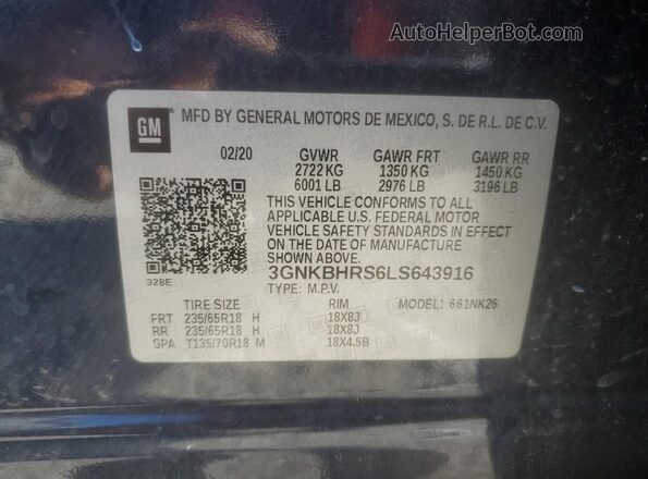 3GNKBHRS6LS643916 2020 CHEVROLET BLAZER Black VIN կոդի պիտակի տեսք