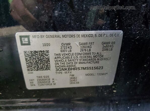 3GNKBHRS7MS515623 2021 CHEVROLET BLAZER Blue Widok naklejki z numerem VIN