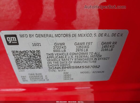 3GNKBHRS9MS587052 2021 CHEVROLET BLAZER Красный Вид подкапотного пространства