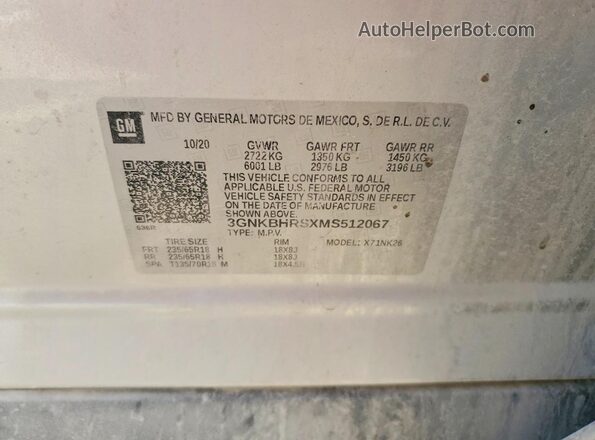 3GNKBHRSXMS512067 2021 CHEVROLET BLAZER Silver VIN կոդի պիտակի տեսք