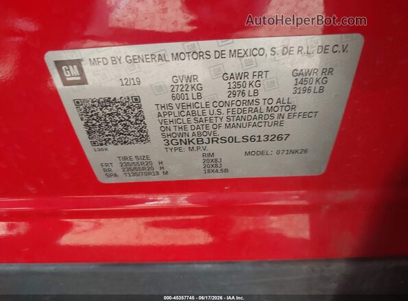 3GNKBJRS0LS613267 2020 CHEVROLET BLAZER Red Vista del compartimento del motor