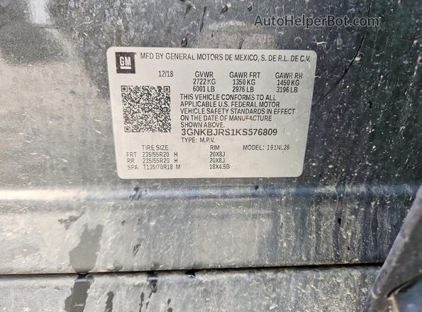3GNKBJRS1KS576809 2019 CHEVROLET BLAZER Charcoal Widok komory silnika