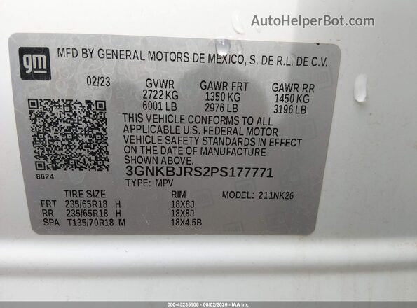 3GNKBJRS2PS177771 2023 CHEVROLET BLAZER White Շարժիչի բաժամունքի տեսք
