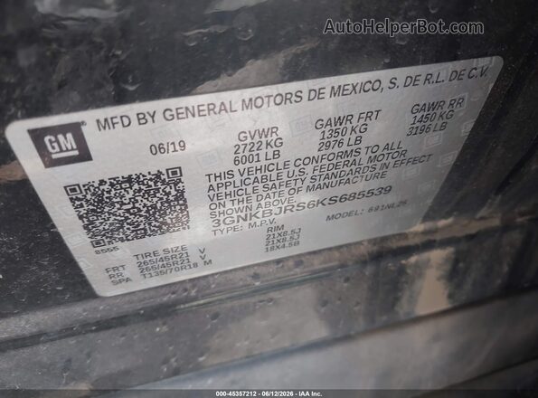 3GNKBJRS6KS685539 2019 CHEVROLET BLAZER Черный Вид подкапотного пространства