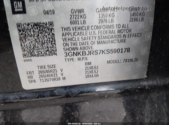 3GNKBJRS7KS590178 2019 CHEVROLET BLAZER Черный Вид подкапотного пространства