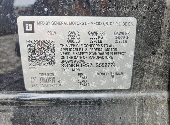 3GNKBJRS7LS552774 2020 CHEVROLET BLAZER Черный Вид наклейки с VIN-кодом