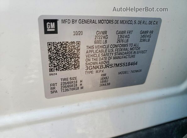 3GNKBJRS7MS518464 2021 CHEVROLET BLAZER White 
