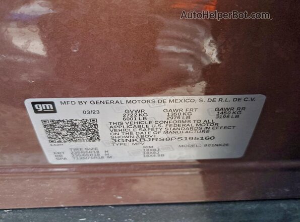 3GNKBJRS8PS195160 2023 CHEVROLET BLAZER Brown VIN sticker view