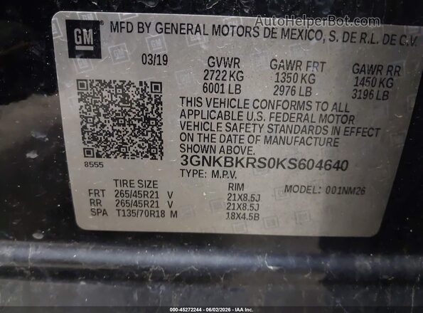 3GNKBKRS0KS604640 2019 CHEVROLET BLAZER Black 