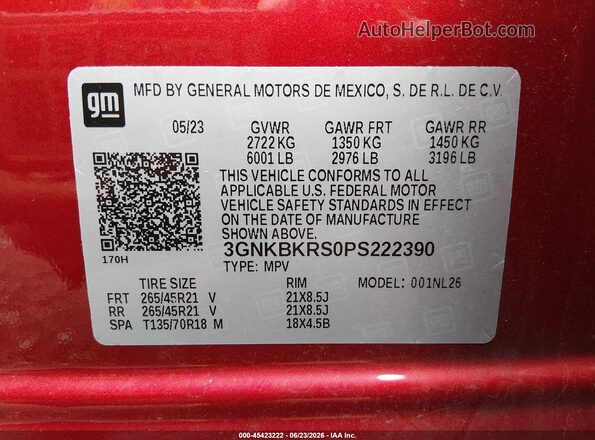 3GNKBKRS0PS222390 2023 CHEVROLET BLAZER Red Engine compartment view