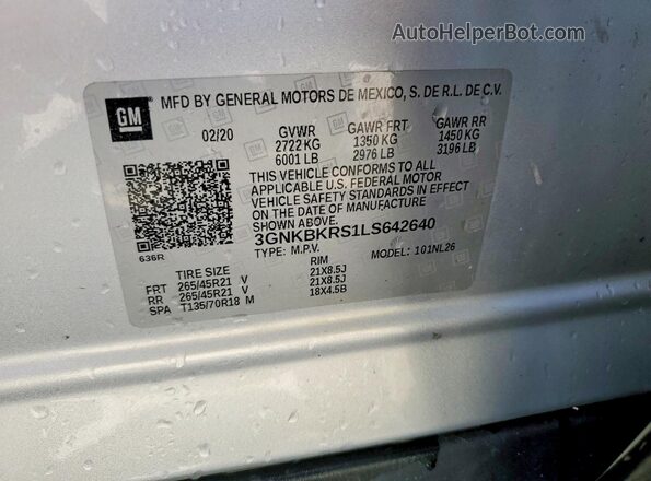 3GNKBKRS1LS642640 2020 CHEVROLET BLAZER Silver 