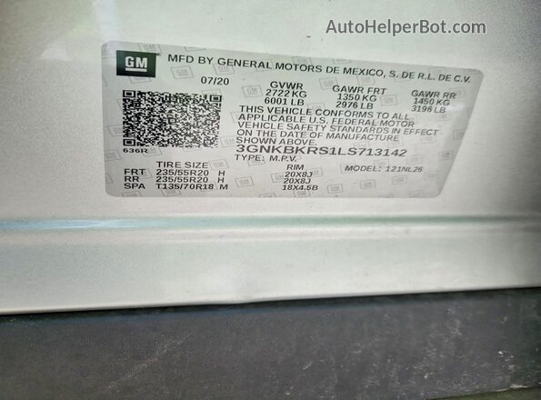 3GNKBKRS1LS713142 2020 CHEVROLET BLAZER Silver 