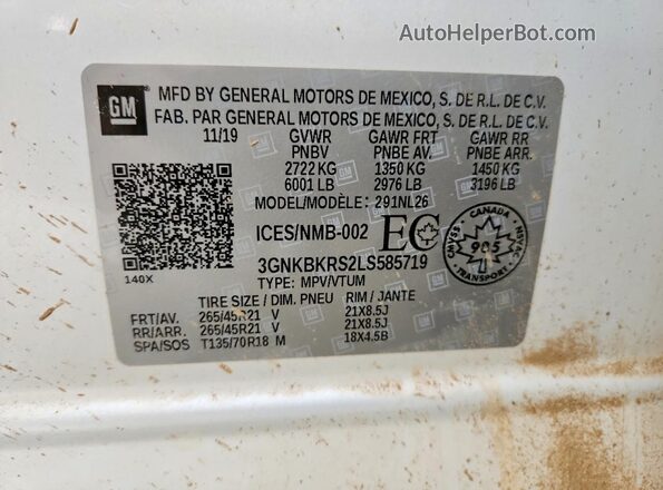 3GNKBKRS2LS585719 2020 CHEVROLET BLAZER White 