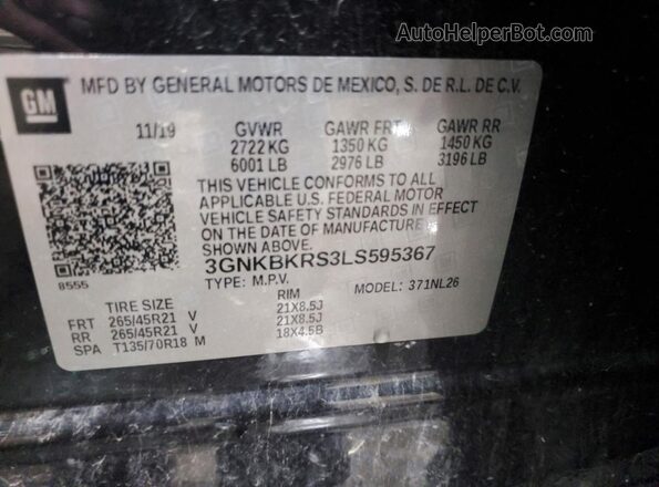 3GNKBKRS3LS595367 2020 CHEVROLET BLAZER Black Vista de la etiqueta del VIN