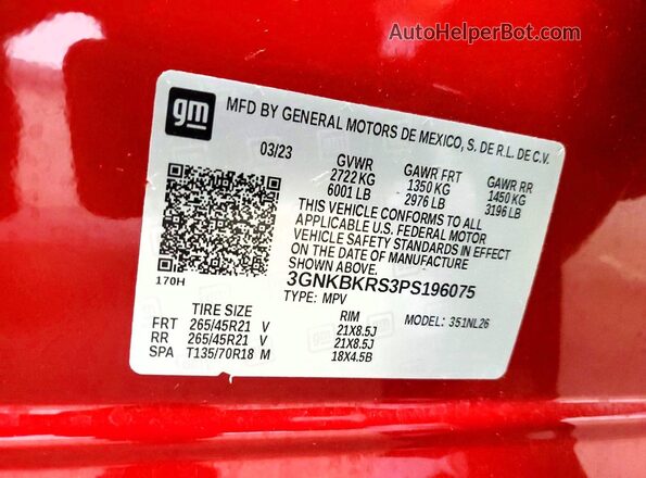 3GNKBKRS3PS196075 2023 CHEVROLET BLAZER Red 