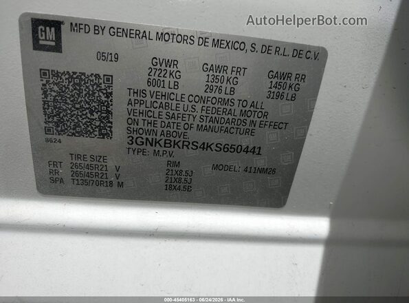 3GNKBKRS4KS650441 2019 CHEVROLET BLAZER White Widok komory silnika