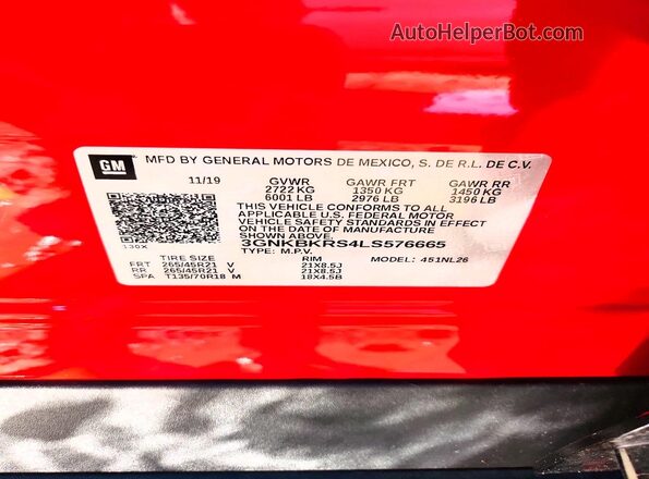 3GNKBKRS4LS576665 2020 CHEVROLET BLAZER Red Vista del compartimento del motor