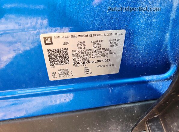 3GNKBKRS4LS603993 2020 CHEVROLET BLAZER Blue Շարժիչի բաժամունքի տեսք