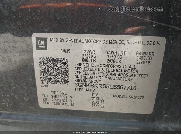 3GNKBKRS5LS567716 2020 CHEVROLET BLAZER Gray Widok komory silnika