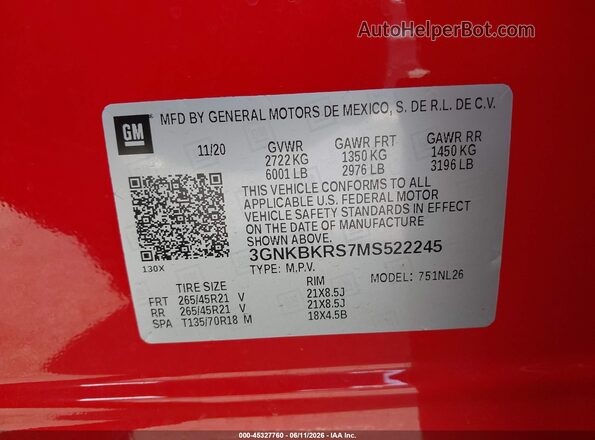 3GNKBKRS7MS522245 2021 CHEVROLET BLAZER Red ძრავის განყოფილების ხედი