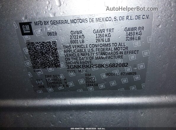 3GNKBKRS8KS682082 2019 CHEVROLET BLAZER Серебряный Вид подкапотного пространства