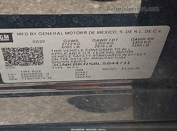 3GNKBKRS8LS644711 2020 CHEVROLET BLAZER Black Vista del compartimento del motor