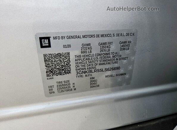 3GNKBLRS5LS626690 2020 CHEVROLET BLAZER Silver Vista del compartimento del motor