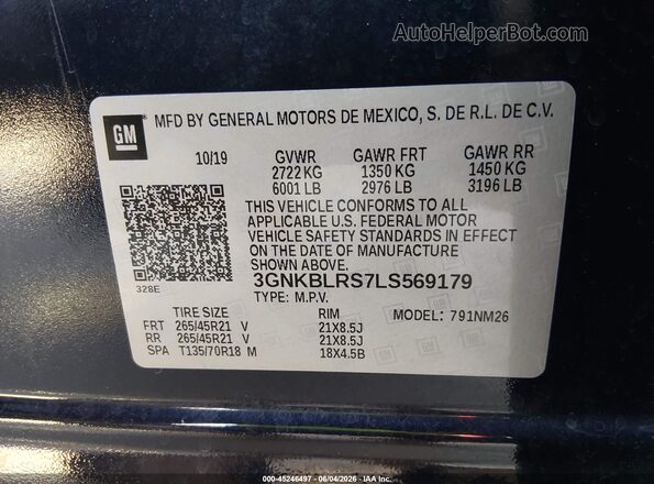 3GNKBLRS7LS569179 2020 CHEVROLET BLAZER Black Widok komory silnika