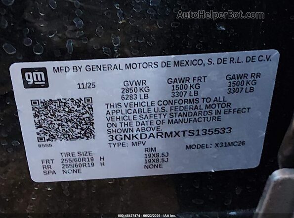 3GNKDARMXTS135533 2026 CHEVROLET OTHER Black Vista del compartimento del motor