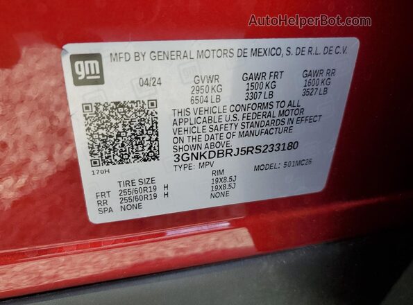3GNKDBRJ5RS233180 2024 CHEVROLET BLAZER Red 