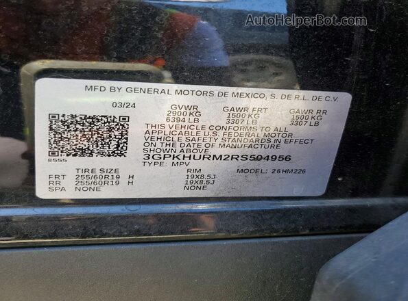 3GPKHURM2RS504956 2024 HONDA PROLOGUE Black VIN კოდის სტიკერის ხედი