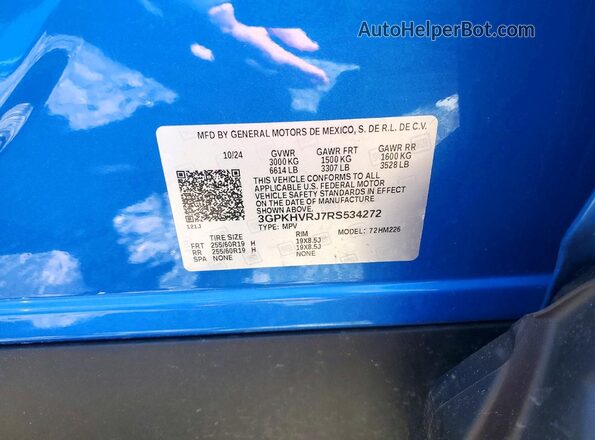 3GPKHVRJ7RS534272 2024 HONDA PROLOGUE Blue VIN կոդի պիտակի տեսք