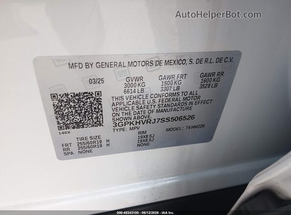 3GPKHVRJ7SS506526 2025 HONDA PROLOGUE White ძრავის განყოფილების ხედი