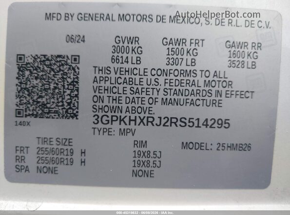 3GPKHXRJ2RS514295 2024 HONDA PROLOGUE White Вид підкапотного простору