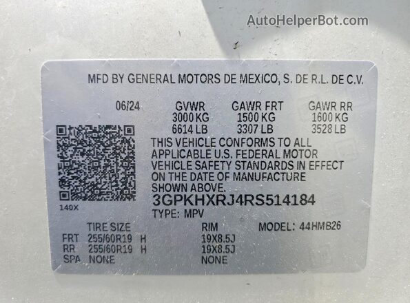3GPKHXRJ4RS514184 2024 HONDA PROLOGUE White Панорамний вид салону 360°