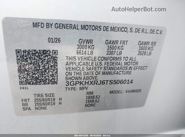 3GPKHXRJ6TS506014 2026 HONDA PROLOGUE White Вид підкапотного простору