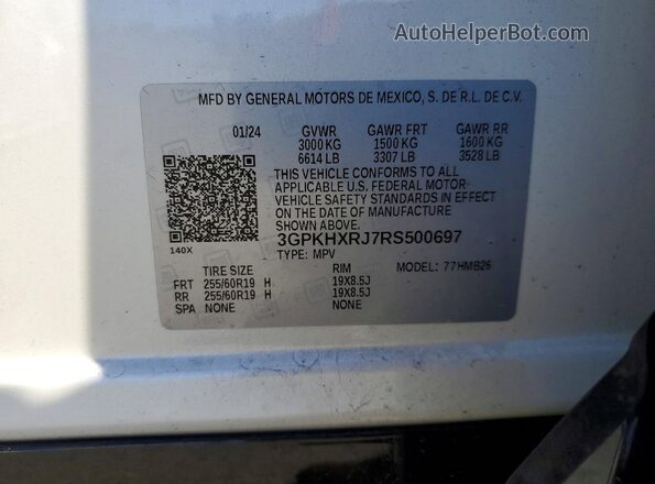 3GPKHXRJ7RS500697 2024 HONDA PROLOGUE Белый Панорамный вид салона 360°