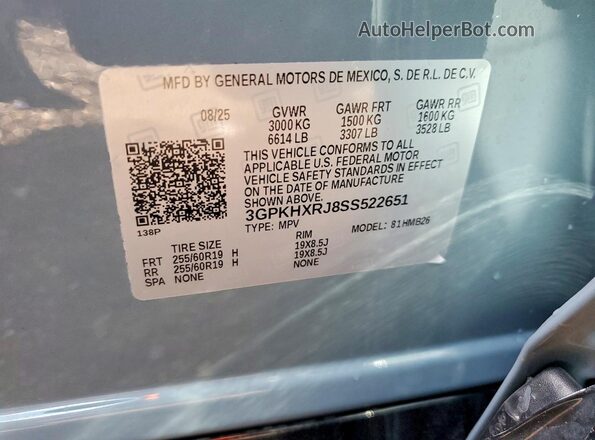 3GPKHXRJ8SS522651 2025 HONDA PROLOGUE Blue VIN կոդի պիտակի տեսք