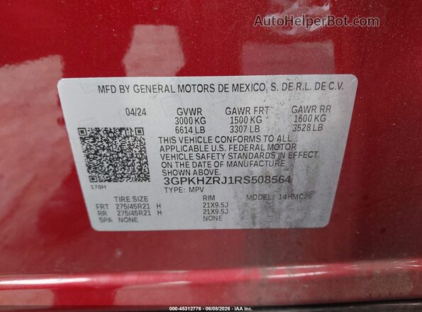 3GPKHZRJ1RS508564 2024 HONDA PROLOGUE Red Вид підкапотного простору