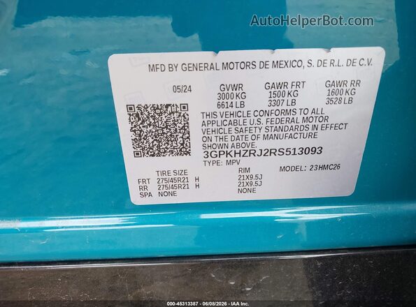 3GPKHZRJ2RS513093 2024 HONDA PROLOGUE Синий Вид подкапотного пространства