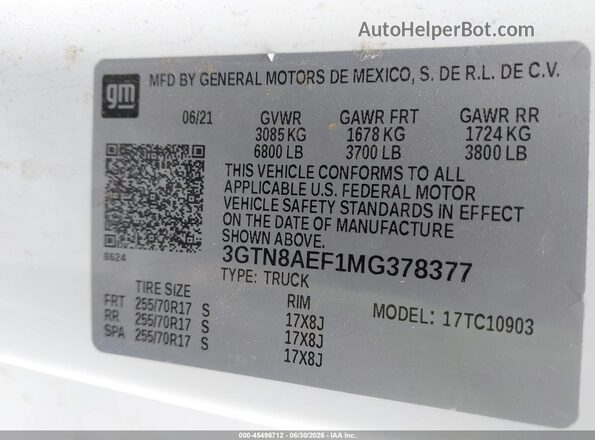 3GTN8AEF1MG378377 2021 GMC SIERRA White ძრავის განყოფილების ხედი