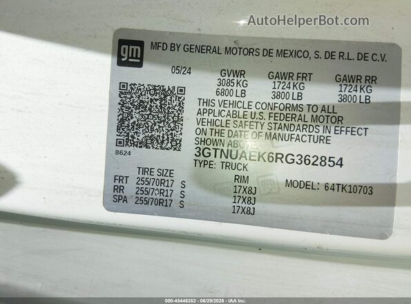 3GTNUAEK6RG362854 2024 GMC SIERRA White Widok komory silnika