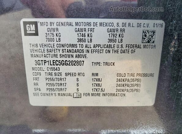 3GTP1LEC5GG202807 2016 GMC SIERRA Charcoal Widok komory silnika
