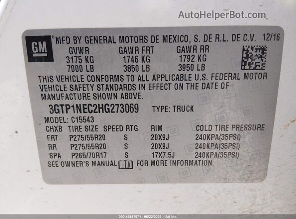 3GTP1NEC2HG273069 2017 GMC SIERRA White ძრავის განყოფილების ხედი