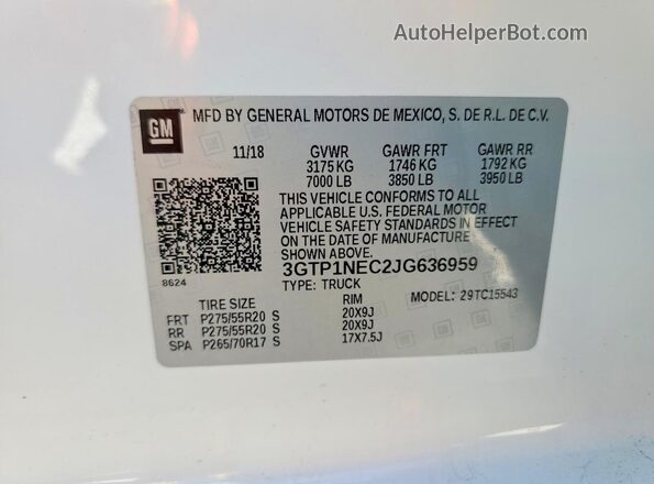 3GTP1NEC2JG636959 2018 GMC SIERRA White ძრავის განყოფილების ხედი