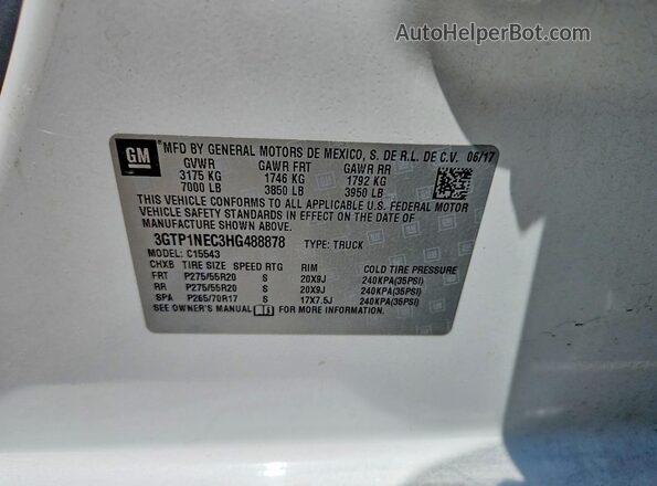 3GTP1NEC3HG488878 2017 GMC SIERRA White VIN sticker view